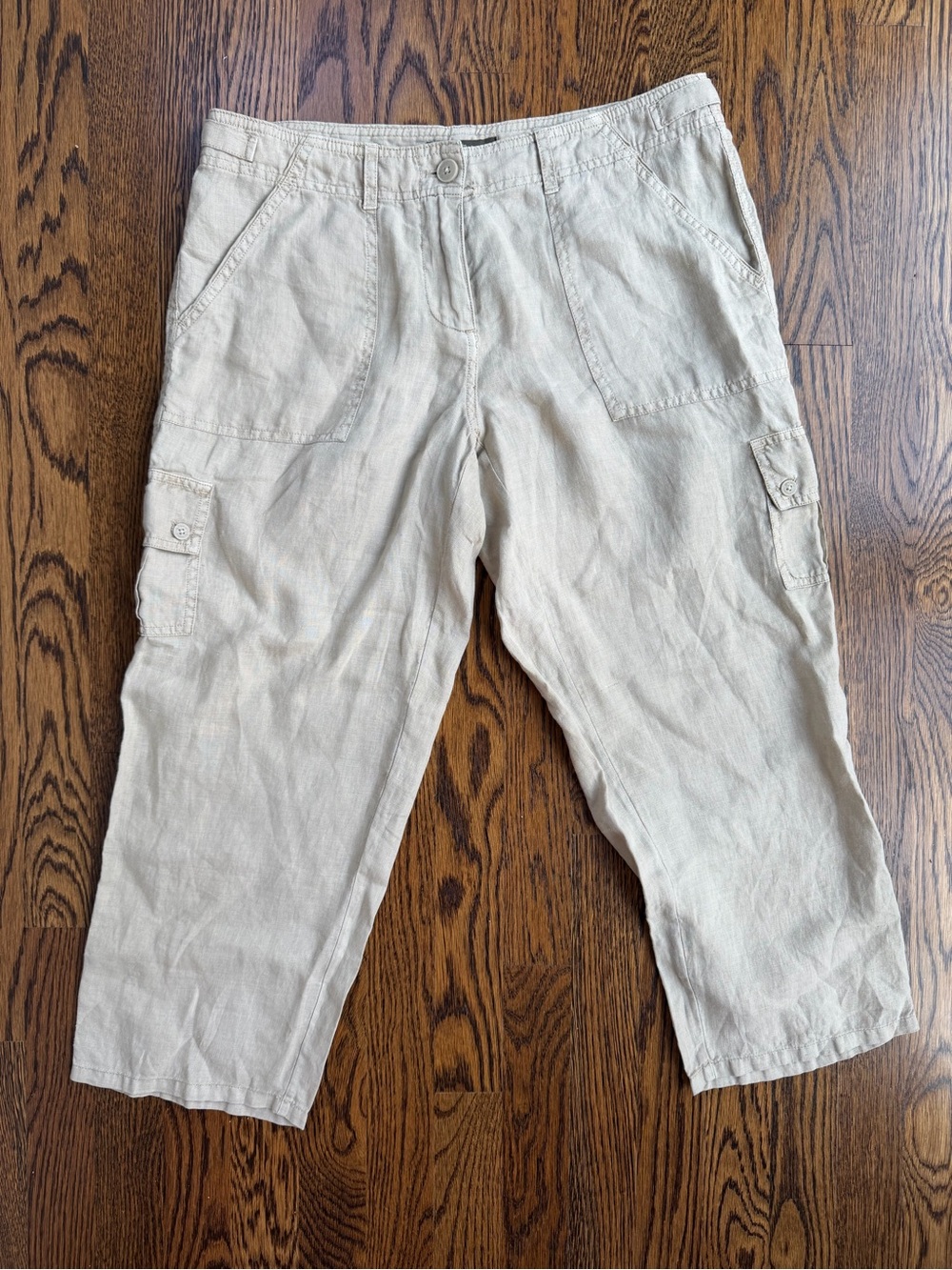 Women’s Casual Lightweight Preppy Linen Cargo Cropped Pants Capris